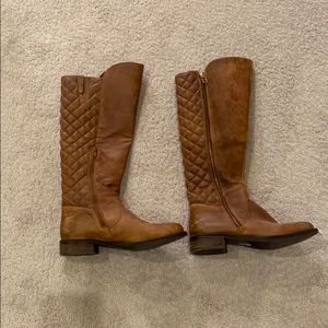 Brown boots, fake gold zipper, 8 medium.